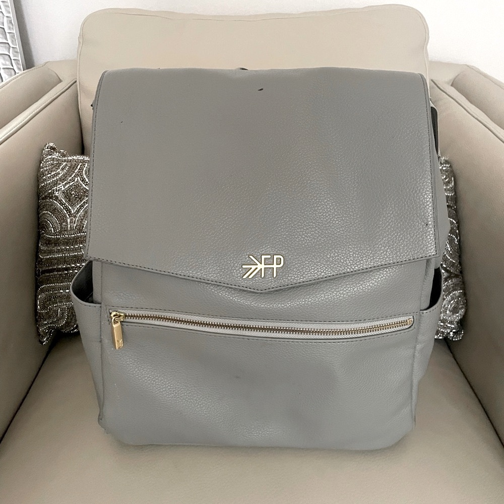 Freshly Picked Gray Diaper Bag Backpack with Gold Accents